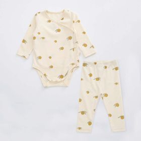 Baby Floral Print Pattern Side Buckle Design Cute Thin Style Air Conditional Clothes Sets (Color: Yellow, Size/Age: 80 (9-12M))