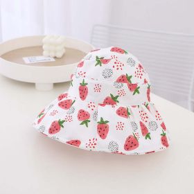 Baby Girl Fruit Print Pattern Large Brim Sunshade Hats (Color: Pink, Size/Age: Average Size (2-5Y))