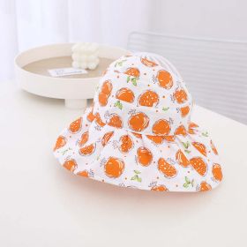 Baby Girl Fruit Print Pattern Large Brim Sunshade Hats (Color: Orange, Size/Age: Average Size (2-5Y))