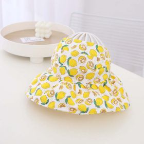 Baby Girl Fruit Print Pattern Large Brim Sunshade Hats (Color: Yellow, Size/Age: Average Size (2-5Y))