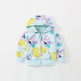 Baby Girl Floral Print Pattern Zipper Design Coat In Autumn Outfit Wearing (Color: Blue, Size/Age: 90 (12-24M))