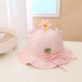 Baby 3D Flower & Heart Patched Pattern Ruffled Drawstring Bowl Hats (Color: Pink, Size/Age: Average Size (6-20M))