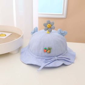 Baby 3D Flower & Heart Patched Pattern Ruffled Drawstring Bowl Hats (Color: Blue, Size/Age: Average Size (6-20M))