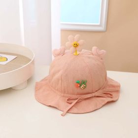 Baby 3D Flower & Heart Patched Pattern Ruffled Drawstring Bowl Hats (Color: Orange, Size/Age: Average Size (6-20M))