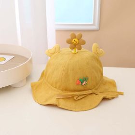 Baby 3D Flower & Heart Patched Pattern Ruffled Drawstring Bowl Hats (Color: Yellow, Size/Age: Average Size (6-20M))