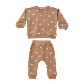 Baby Western Print Pattern Long Sleeve Casual Hoodie Sets Home Clothes (Color: Coffee, Size/Age: 80 (9-12M))