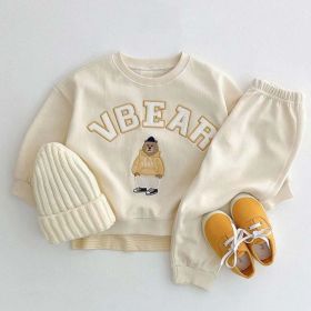 Baby Bear Letters Pattern Hoodies Combo Trousers Casual Cute Sets (Color: White, Size/Age: 100 (2-3Y))