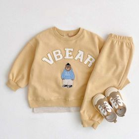 Baby Bear Letters Pattern Hoodies Combo Trousers Casual Cute Sets (Color: Yellow, Size/Age: 80 (9-12M))