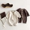 Baby Solid Color Vintage Style Fleece Jumpsuits