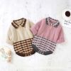 Baby Plaid Pattern Polo Neck Knit Triangle Bodysuit