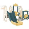 Kids Swing-N-Slide with Bus Play Structure; Freestanding Bus Toy with Slide&Swing for Toddlers; Bus Slide Set with Basketball Hoop