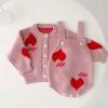 Baby Girl Heart Graphic Knit Quality Cardigan & Onesies Sets