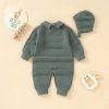 Baby Solid Color Crochet Knit Design Lapel Knit Jumpsuit