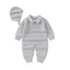 Baby Solid Color Crochet Knit Design Lapel Knit Jumpsuit